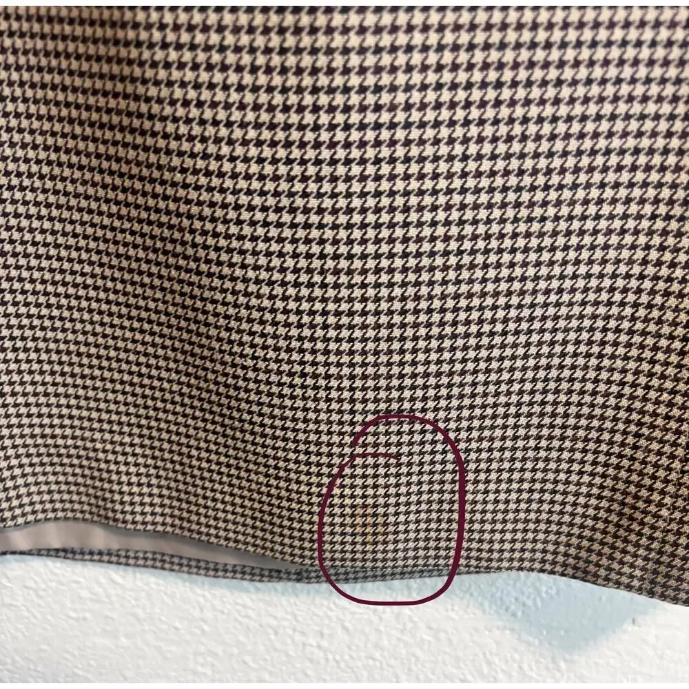 VTG Worthington Houndstooth Tweed Belted Midi Pencil Skirt Brown Beige Size 16 - Picture 6 of 12